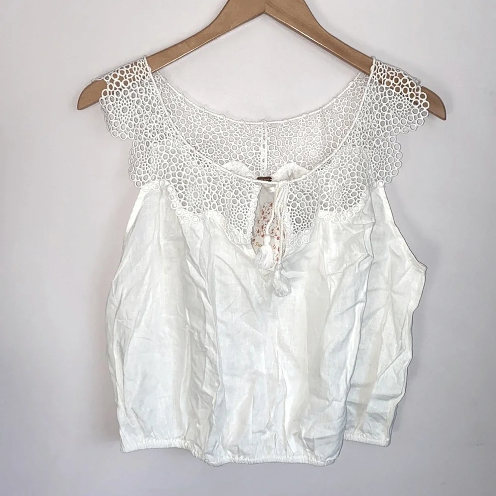 (BN1) Free People Clover Croft Tank‎ Top in White, Size Small, NWT